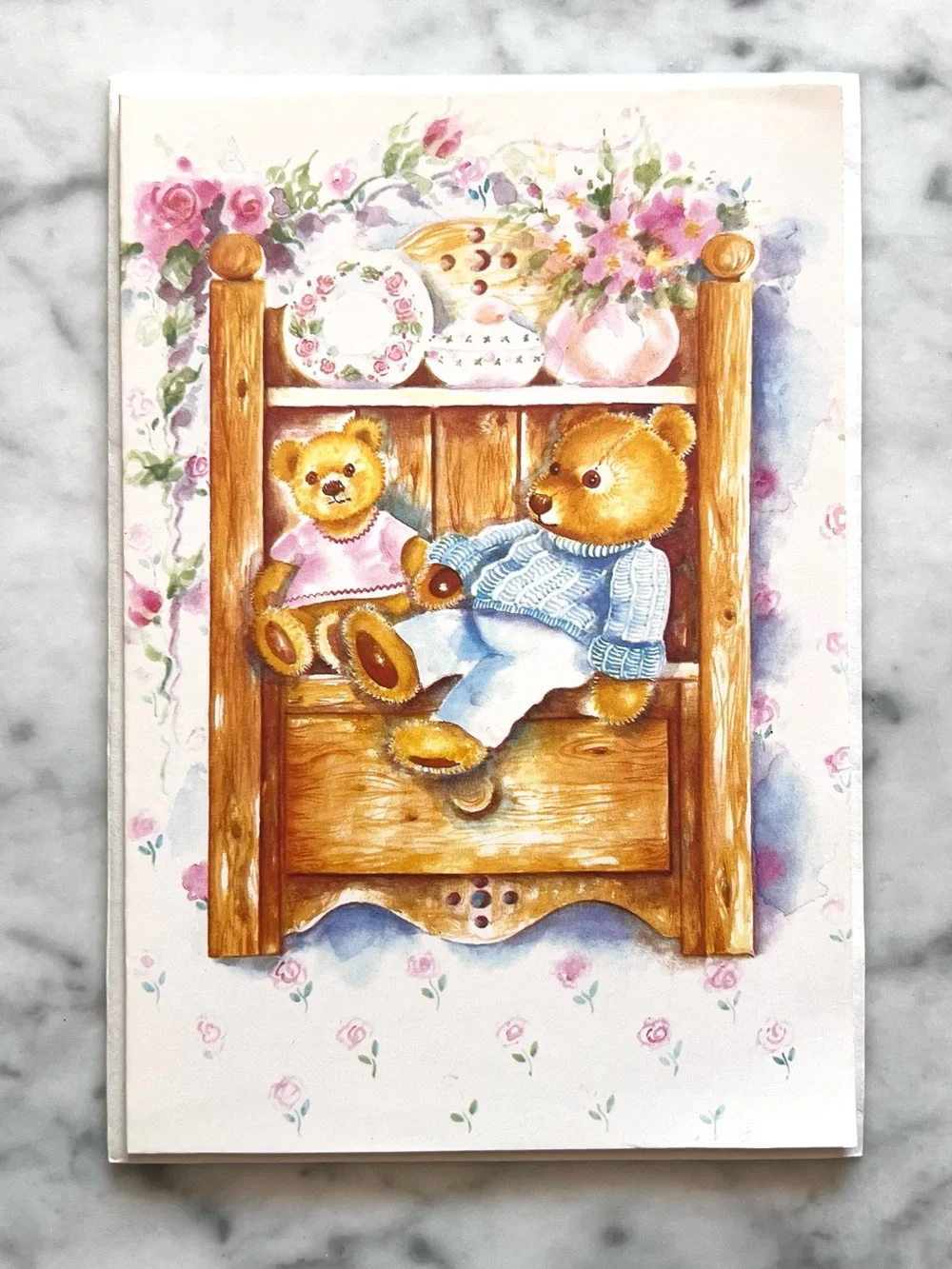 Vintage Happy Birthday Cards Cottagecore Teddy Bears (Set of 2)